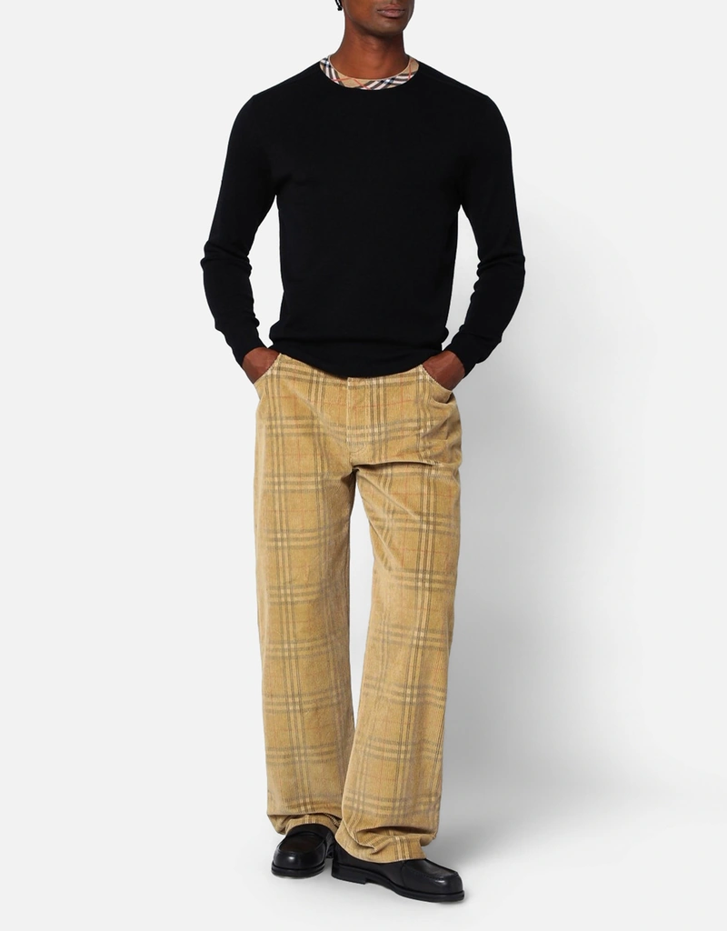 Burberry メンズチェックコーデュロイワイドレッグパンツ (すべての