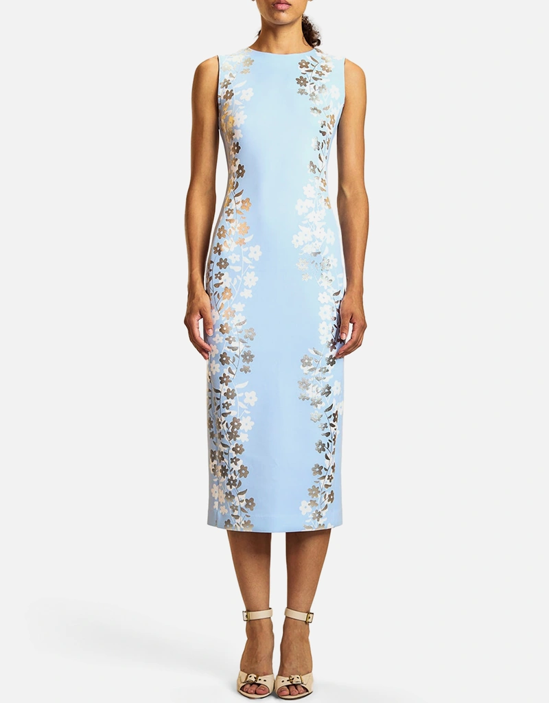 knee length dresses for ladies CYNTHIA Strappy Slit Midi Dress with Flower Neck Piece (Dark Emerald Silk  Crepe)