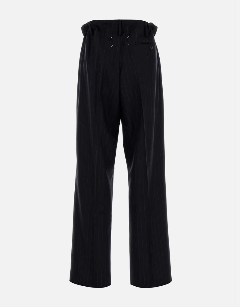 超美品 マルジェラ ドローストリングスラックス パンツ ネイビー 46 M Ｌ Maison Margiela ピンストライプウールドローストリングストレート