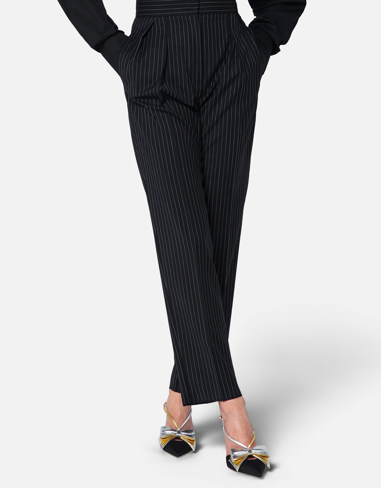 Max Mara ブラックストライプ綿パンツ (パンツ) IFCHIC.COM