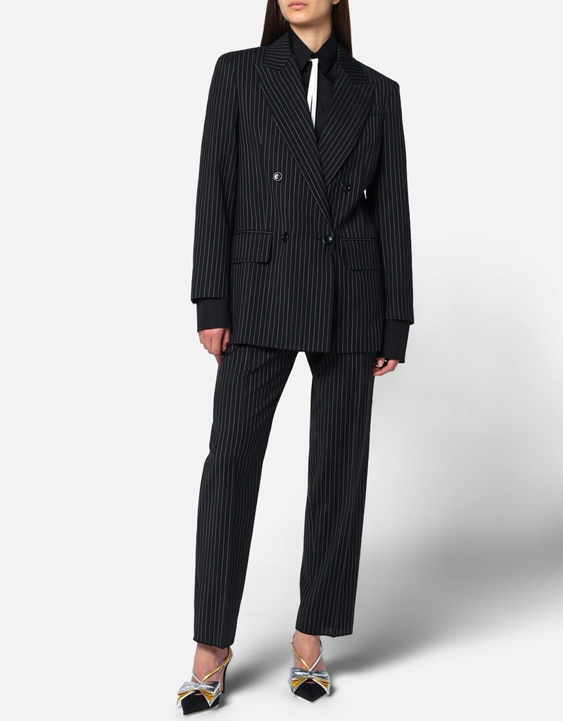 Max Mara ブラックストライプ綿パンツ (パンツ) 新品 タグ付 MaxMara