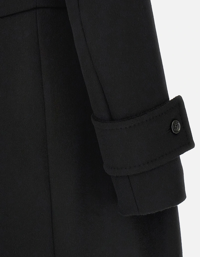 Max Mara キャメルウールダブルドレープブラックロングコート (すべて