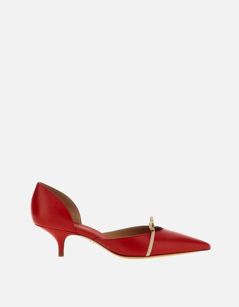 Salvatore Ferragamo キッドレザー ミニボウ ミドルヒールパンプス