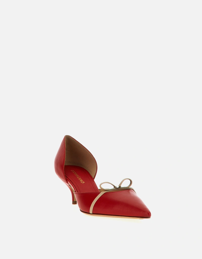 Salvatore Ferragamo キッドレザー ミニボウ ミドルヒールパンプス