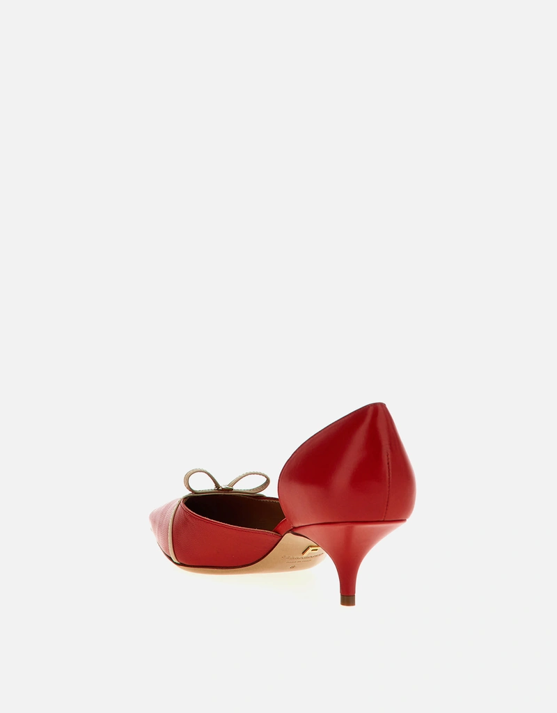 Salvatore Ferragamo キッドレザー ミニボウ ミドルヒールパンプス