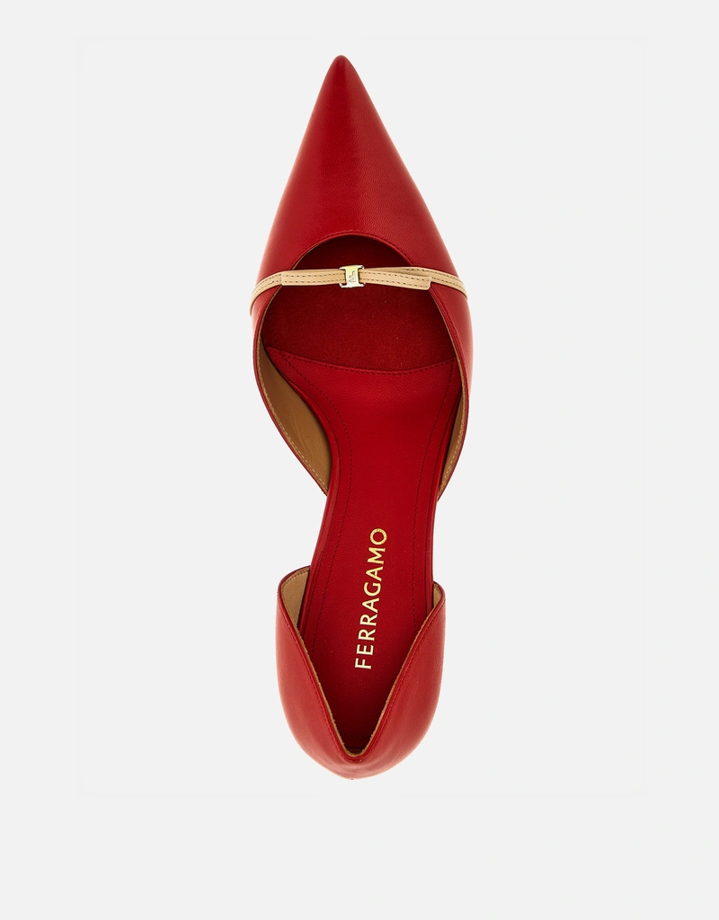 Salvatore Ferragamo キッドレザー ミニボウ ミドルヒールパンプス