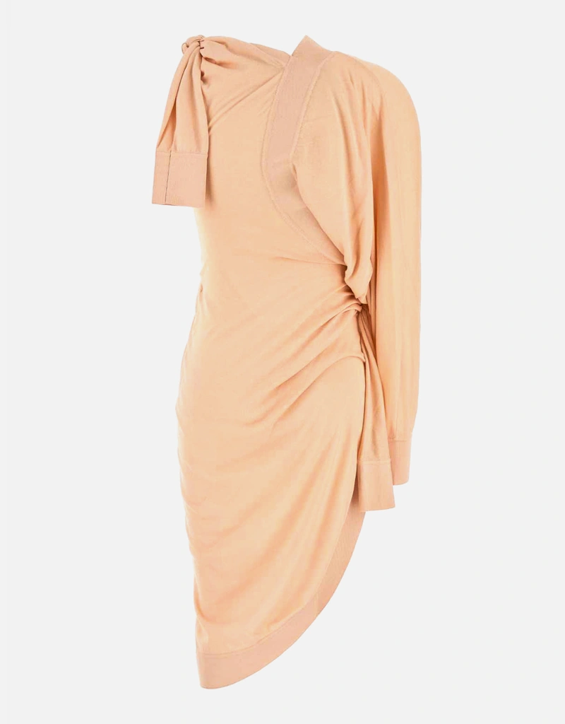 ruched knitted dress Brown Ruched Knit Dress With Gold Button M main image 1