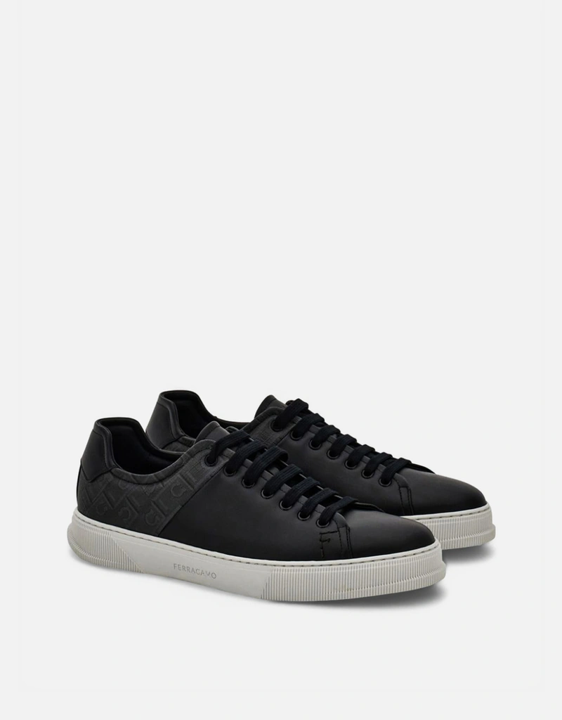 Salvatore Ferragamo Men's Calfskin Leather And Jacquard Fabric Low Salvatore Ferragamo Men's Calfskin Leather And Jacquard Fabric Low