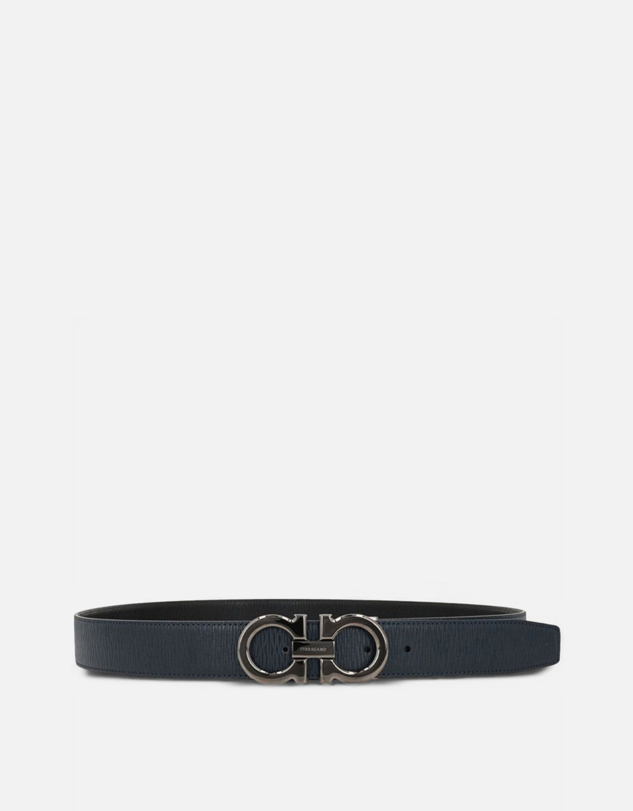 Ferragamo フェラガモ ガンチーニ　マッドグレーバックル　黒レザーベルト Salvatore Ferragamo メンズ セミマットグレインド カーフレザー