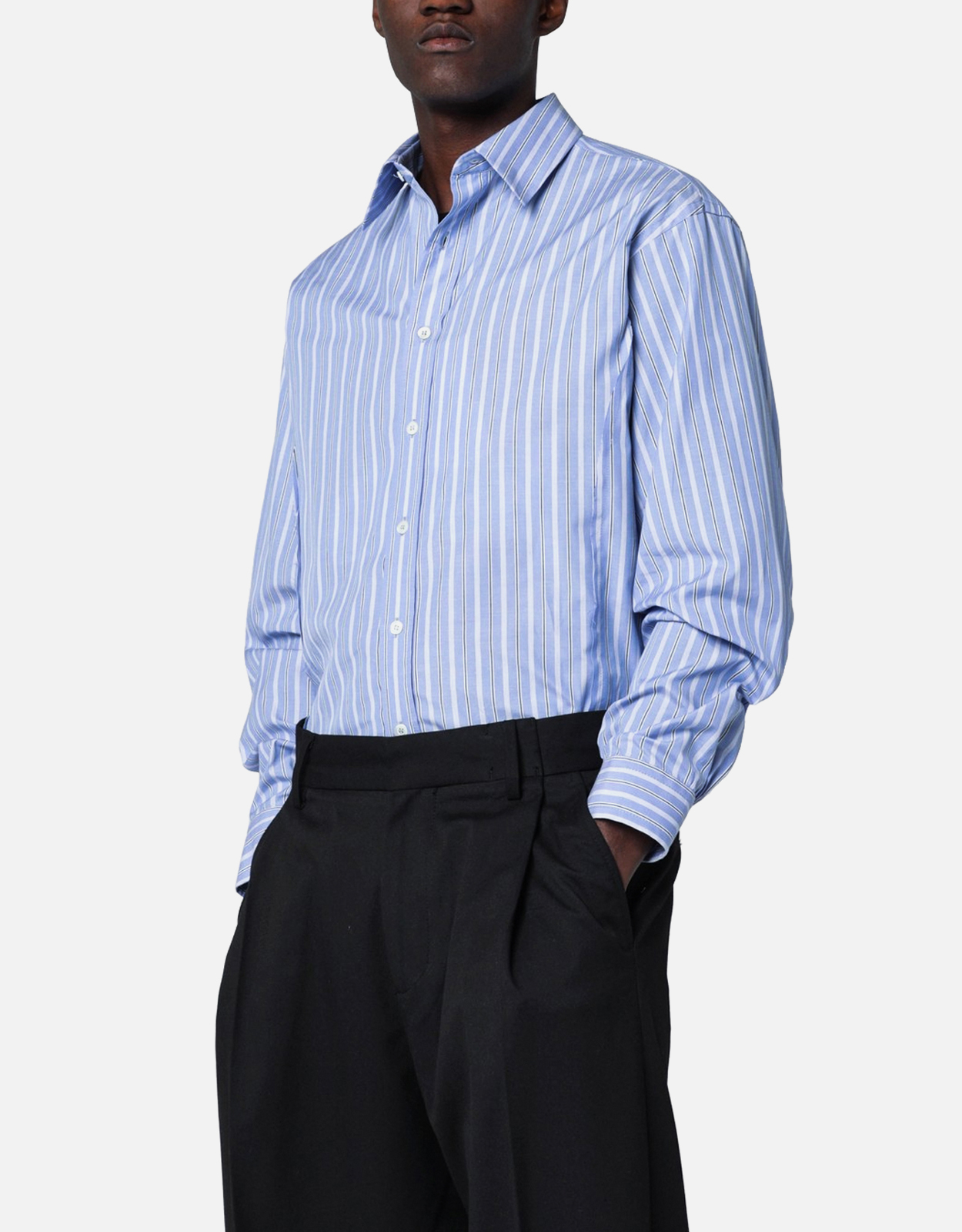 Maison Margiela メンズ コットン ストライプ アシンメトリーシャツ