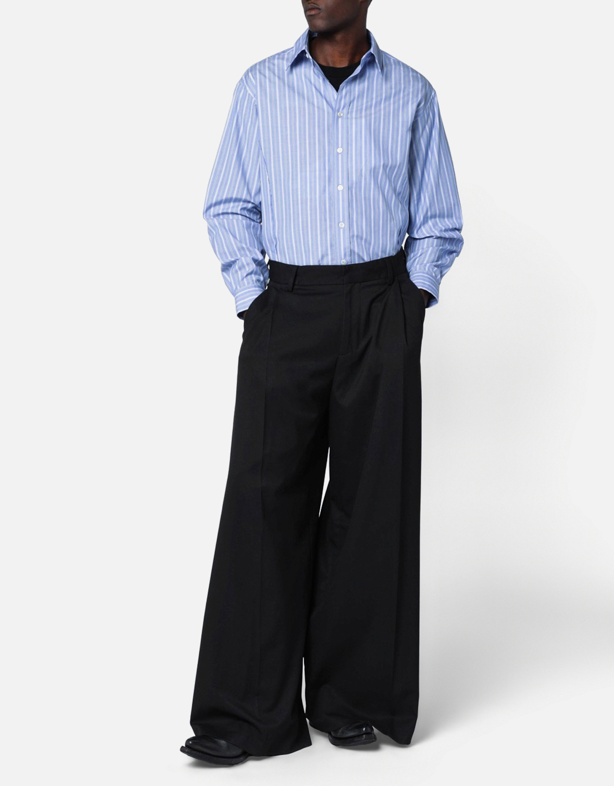 Maison Margiela メンズ コットン ストライプ アシンメトリーシャツ