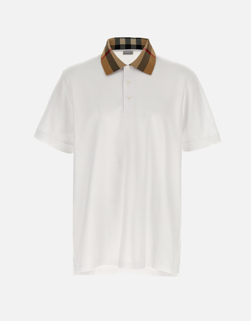 Burberry メンズチェック襟コットンスリムフィットポロシャツ