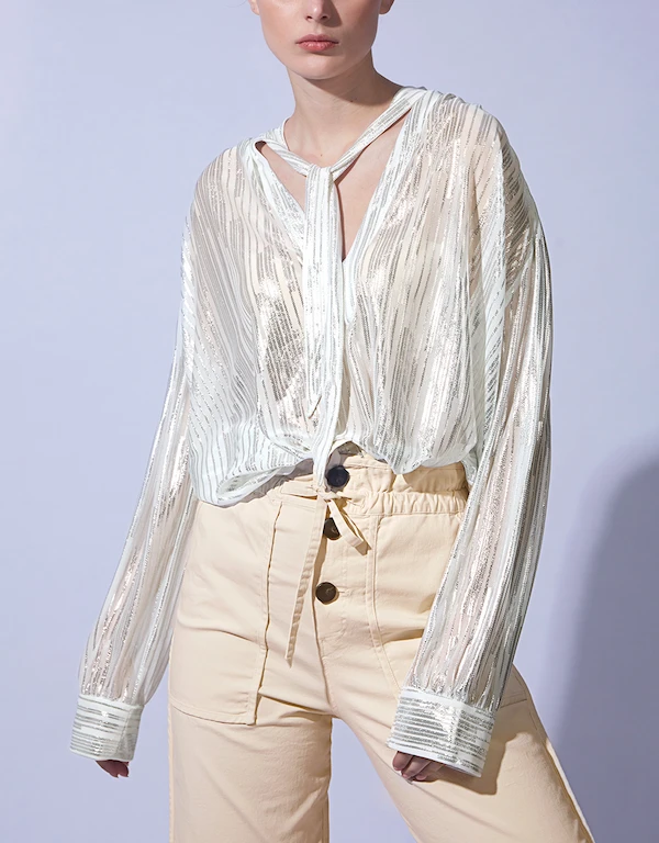 IRO Hathi 領帶金屬質感條紋女式襯衫
