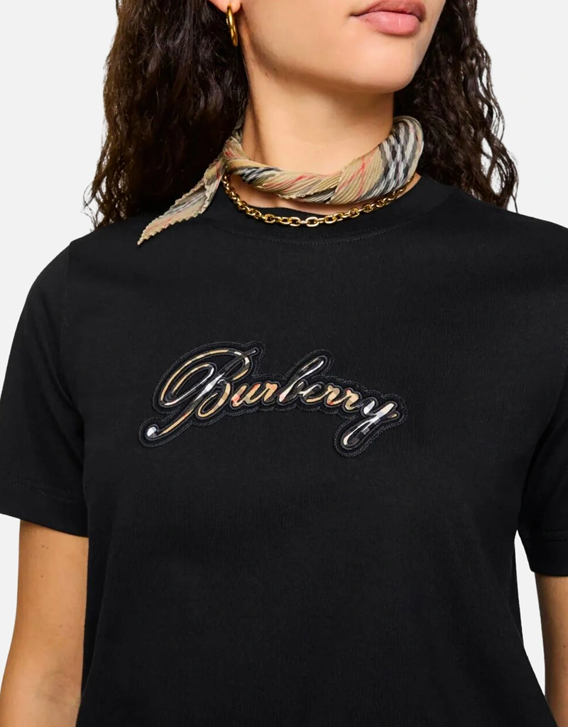 Burberry チェックカーブスロゴコットンTシャツ (すべての新品) IFCHIC.COM