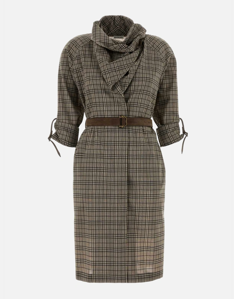 Burberry Scarf Collar Check Wool Regular Fit Dress - UK 12