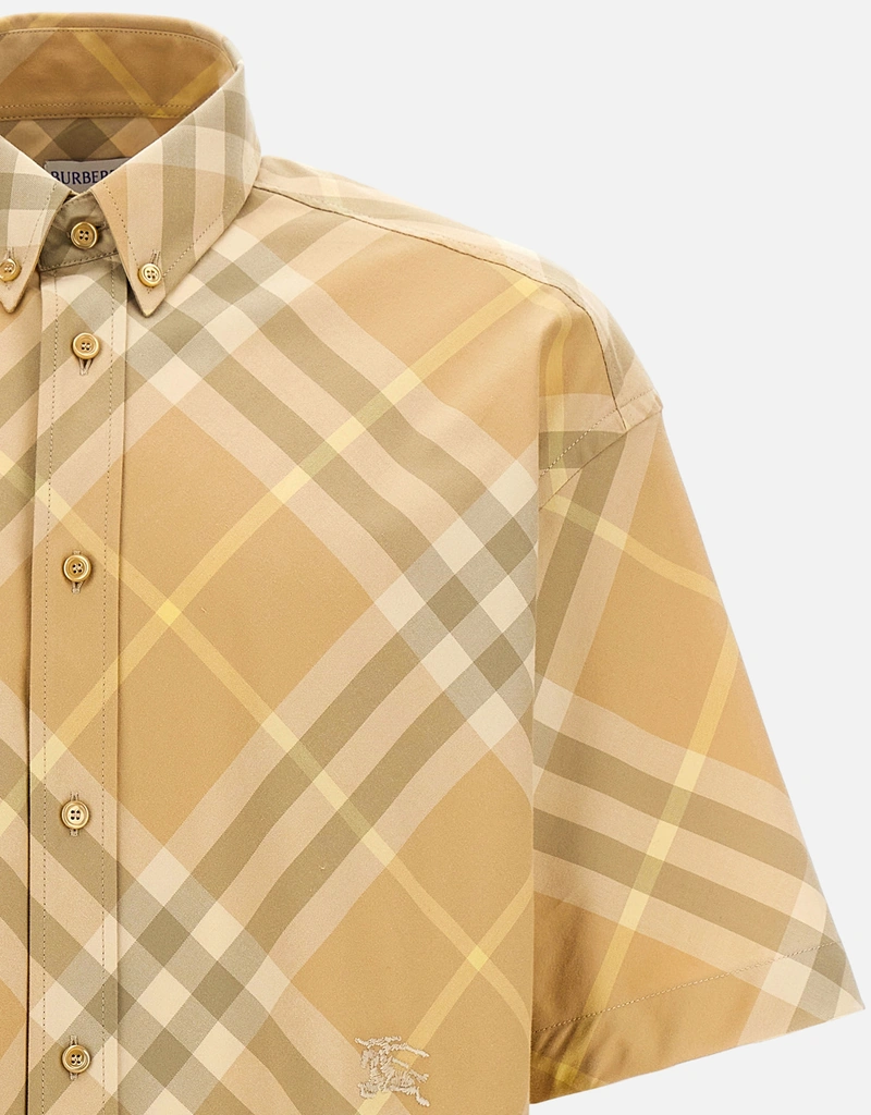 Burberry メンズロゴ刺繍チェックコットン半袖シャツ () IFCHIC.COM