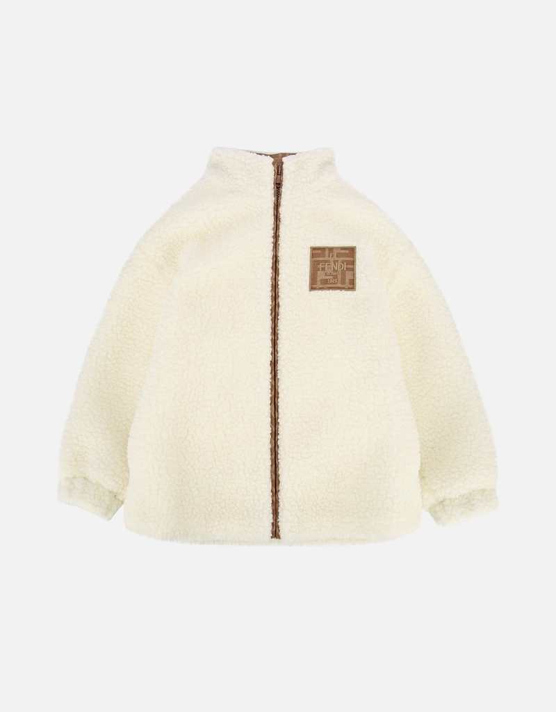 Fendi Kids クリームジュニアテディベアフリースジャケット (すべての