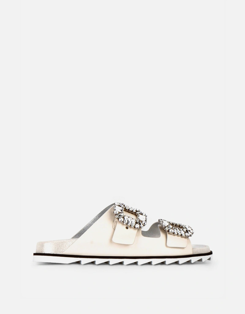 Roger Vivier Slidy Viv' Leather Crystal Side Buckle Mules