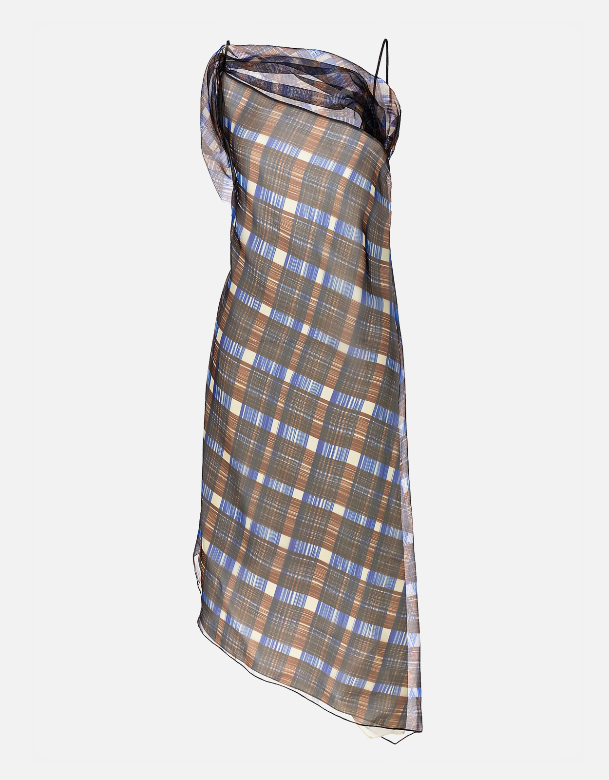 Salvatore Ferragamo Asymmetrical Organza Check Print Dress – IT 36 Salvatore Ferragamo Asymmetrical Organza Check Print Dress – IT 36