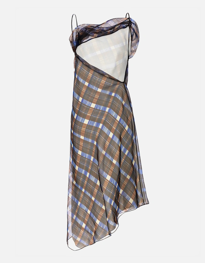 Ferragamo Women Asymmetric organza dress Brown