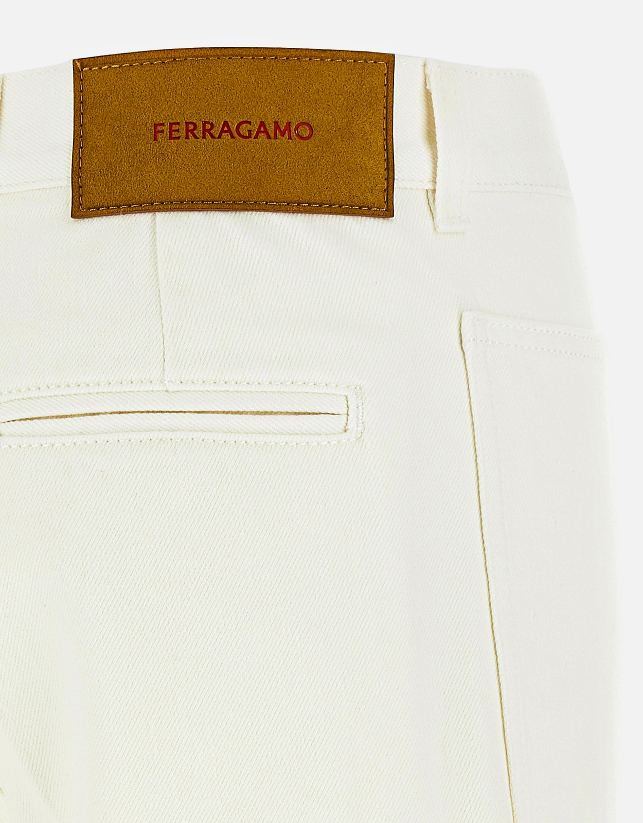 サルヴァトーレフェラガモ白スラックス Salvatore Ferragamo 5ポケットコットンワイドストレートパンツ