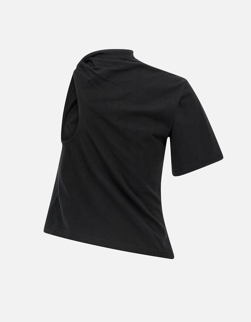 【Courreges】 アシンメトリー半袖Tシャツ Courreges ツイストアシンメトリーコットンTシャツ (すべての新品