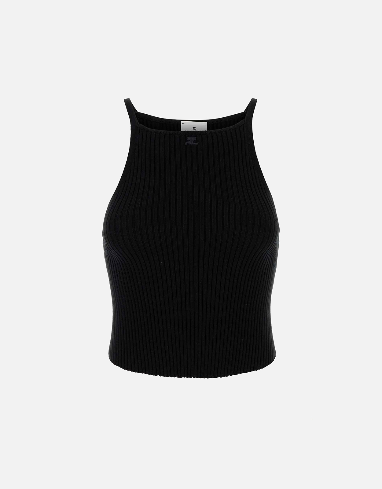 Courreges レースバックタンクトップ ビスコース混紡 ロゴパッチ リブ