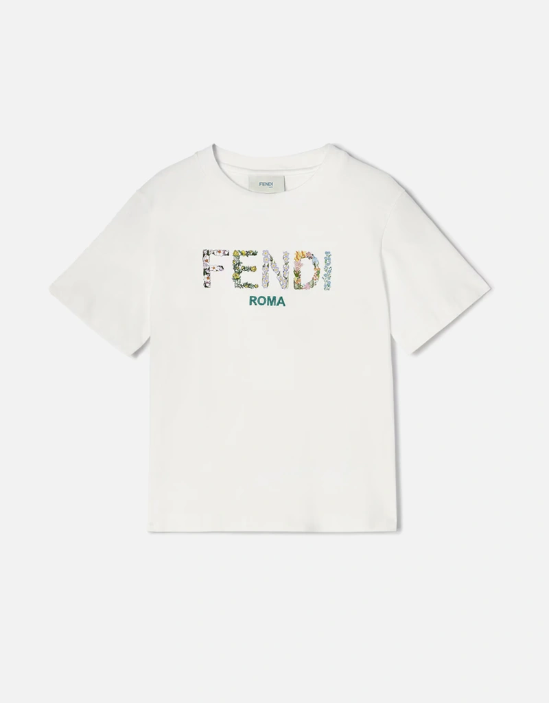 Fendi Kids ジュニアマルチカラープリントロゴジャージーTシャツ