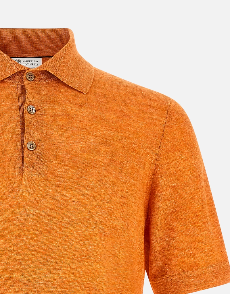 A19089 美品 ブルネロクチネリ コットン ポロシャツ オレンジ L Brunello Cucinelli Men's Linen Cotton Polo Shirt (All New In