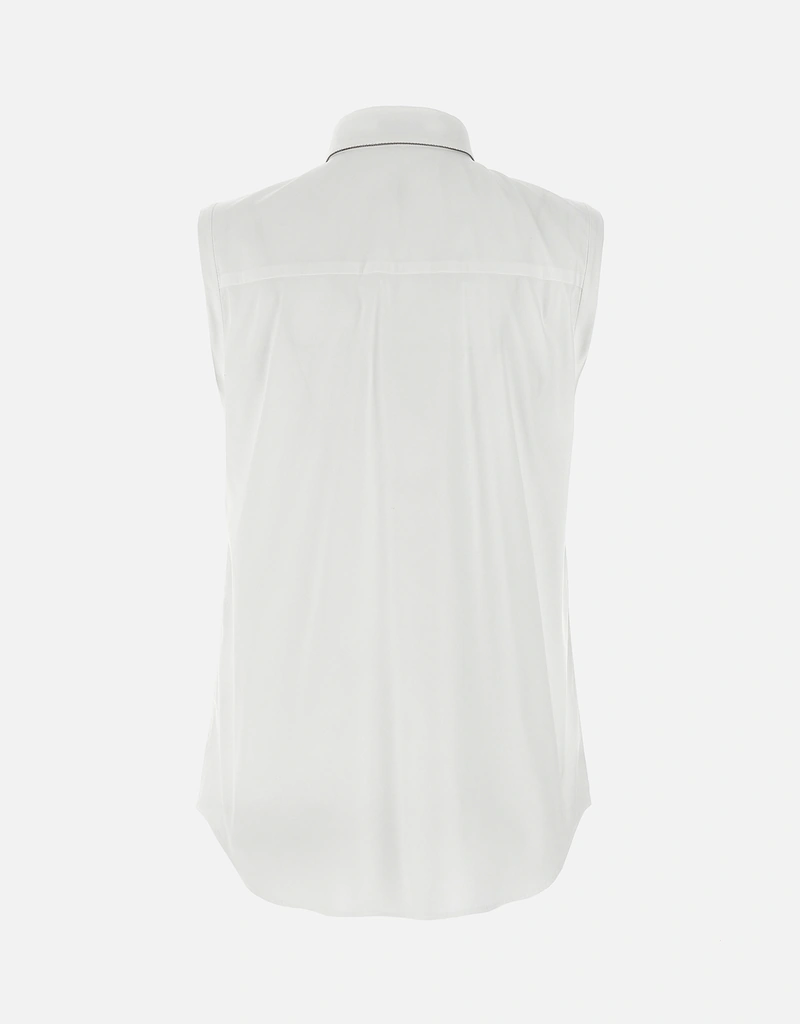 Brunello Cucinelli Stretch Cotton Poplin Sleeveless Shirt