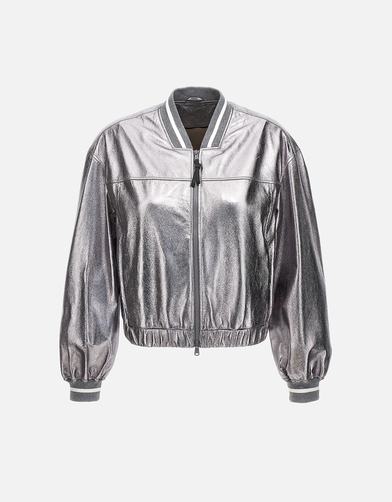 80万 ブルネロクチネリ シルバーコーティングレザージャケット 38 スタジャン 80万 ブルネロクチネリ シルバーコーティングレザージャケット 38