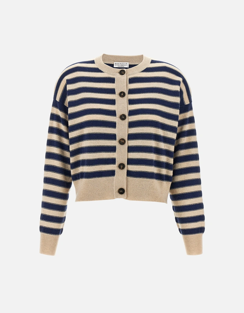 Brunello Cucinelli カシミヤ スパークリングストライプ カーディガン
