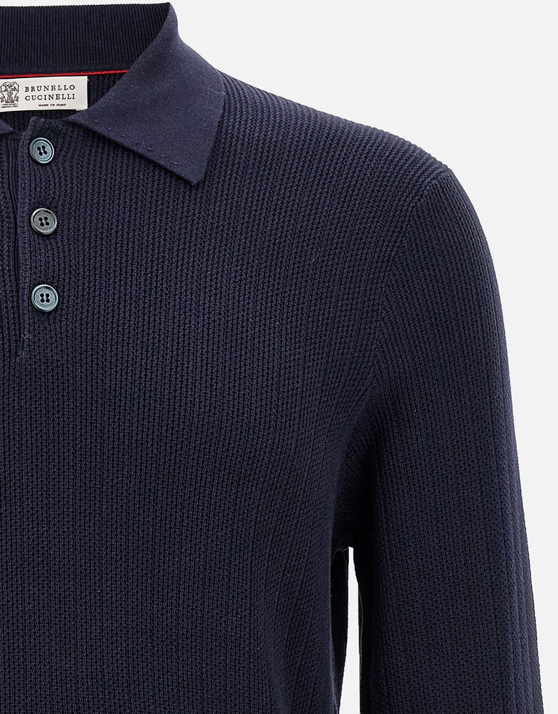 Brunello Cucinelli メンズ コットン リブニット ポロシャツ (すべての