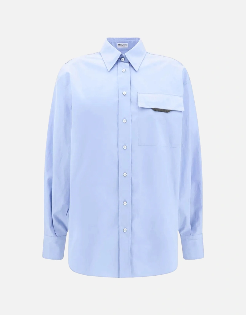 Brunello Cucinelli シャイニーディテールコットンシャツ ポケット付き