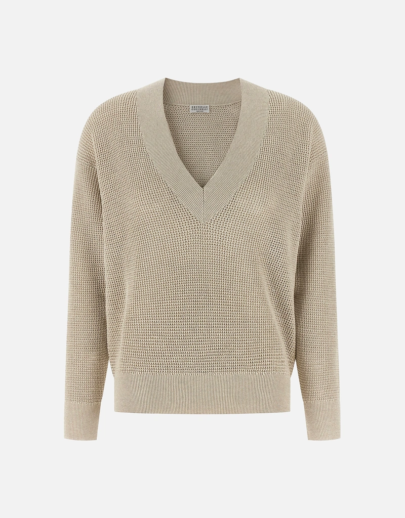 Brunello Cucinelli コットンブレンドオープンワークVネックセーター