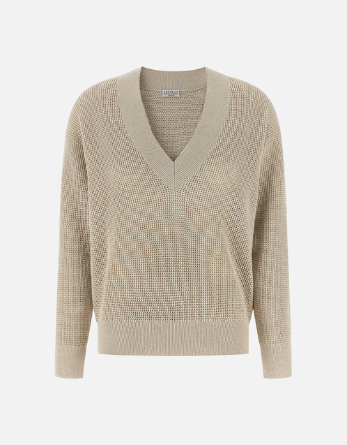 Brunello Cucinelli コットンブレンドオープンワークVネックセーター