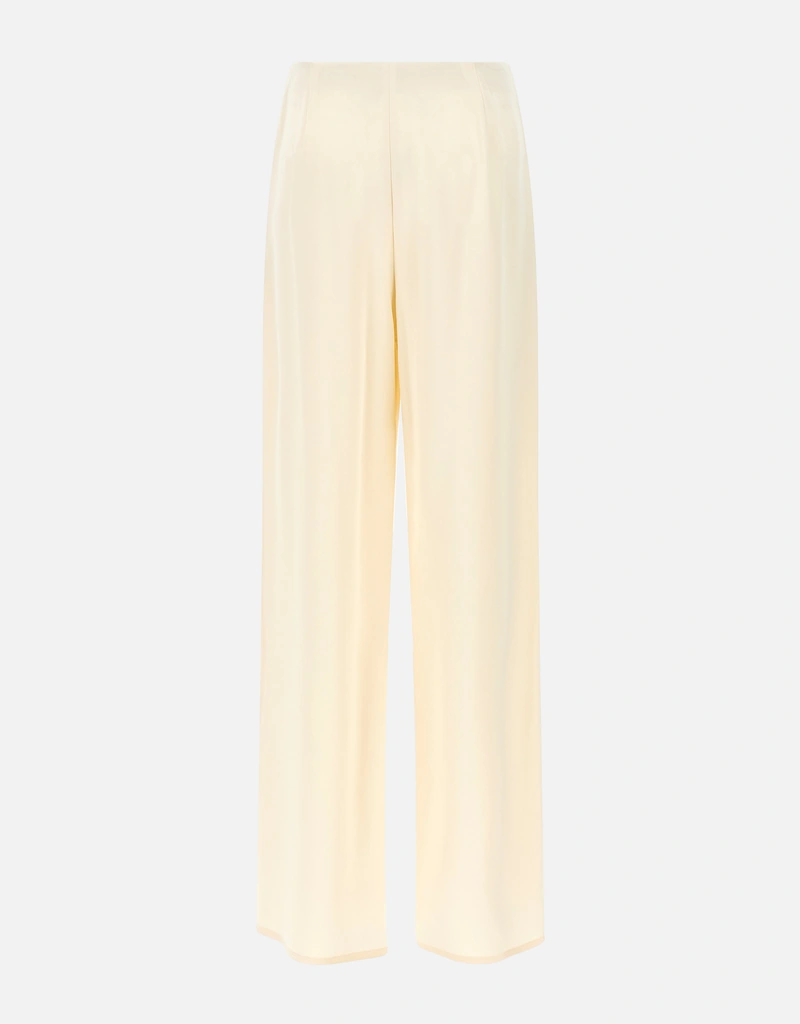 MaxMara アイボリー プリーツカジュアルパンツ Max Mara シルクワイドストレートレッグプリーツパンツ (すべての新品