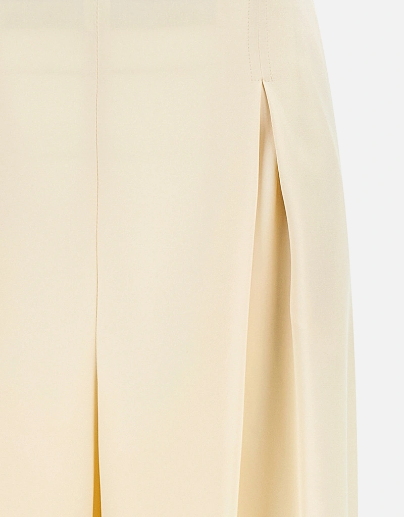 MaxMara アイボリー プリーツカジュアルパンツ Max Mara シルクワイドストレートレッグプリーツパンツ (すべての新品