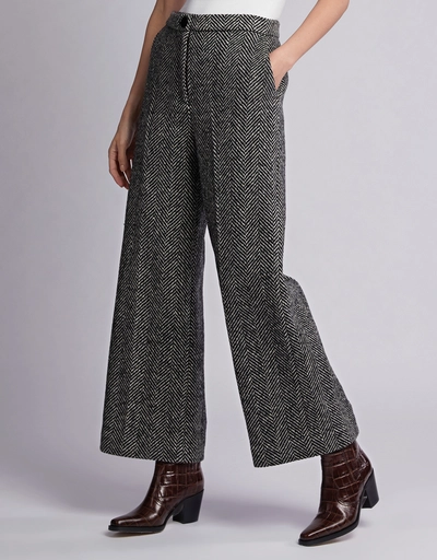 Annie Herringbone Wool Wide-leg Cropped Pants