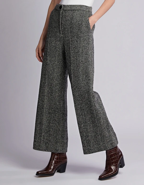 Alexa Chung Annie Herringbone Wool Wide-leg Cropped Pants
