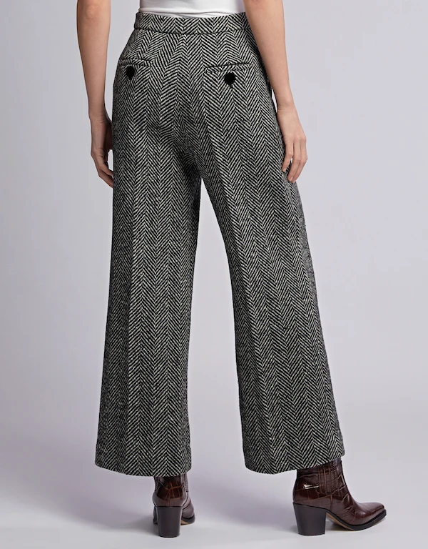 Alexa Chung Annie Herringbone Wool Wide-leg Cropped Pants