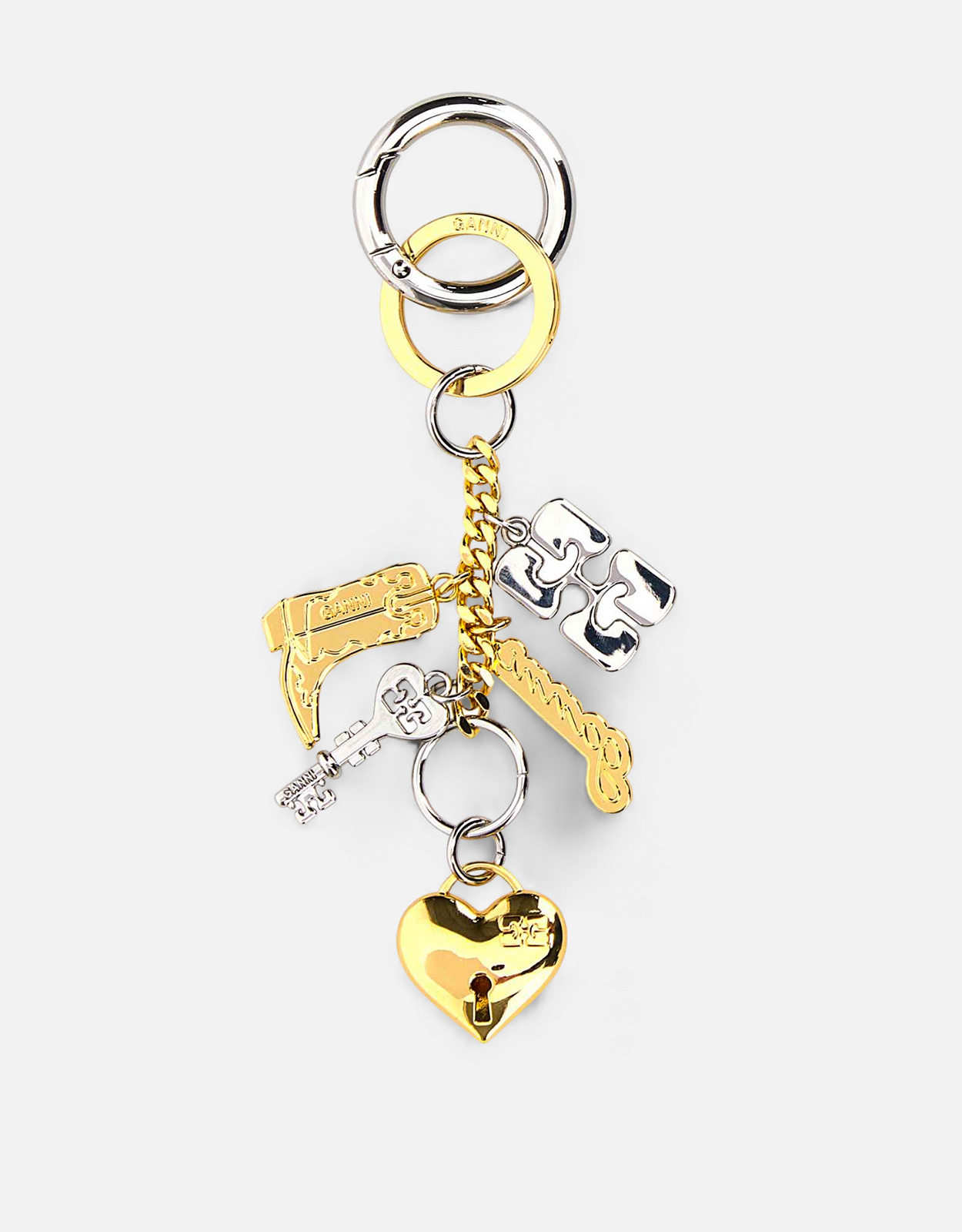【未使用】GANNI Bou charms keyring silver an Ganni Silver And Gold Bou Charms Keyring () IFCHIC.COM