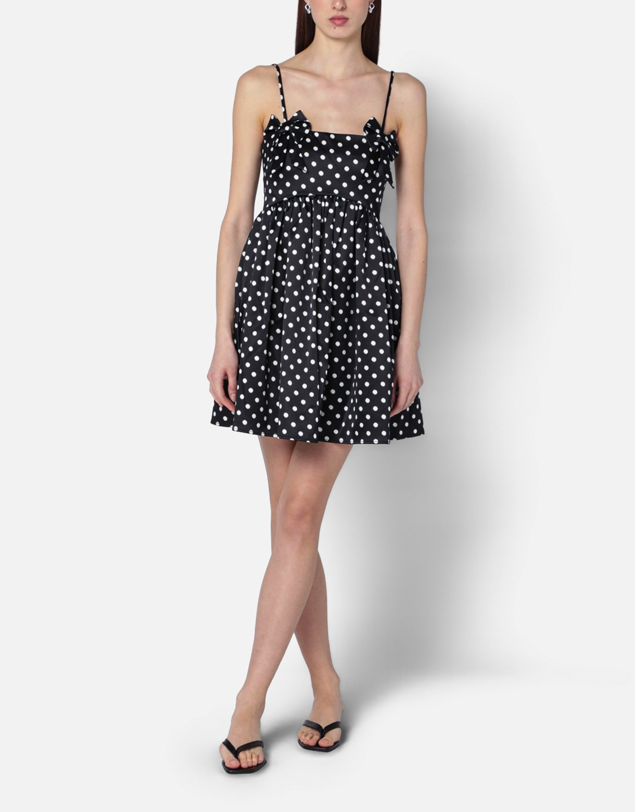 Ganni ブラックサテン水玉ミニドレス (ドレス) IFCHIC.COM