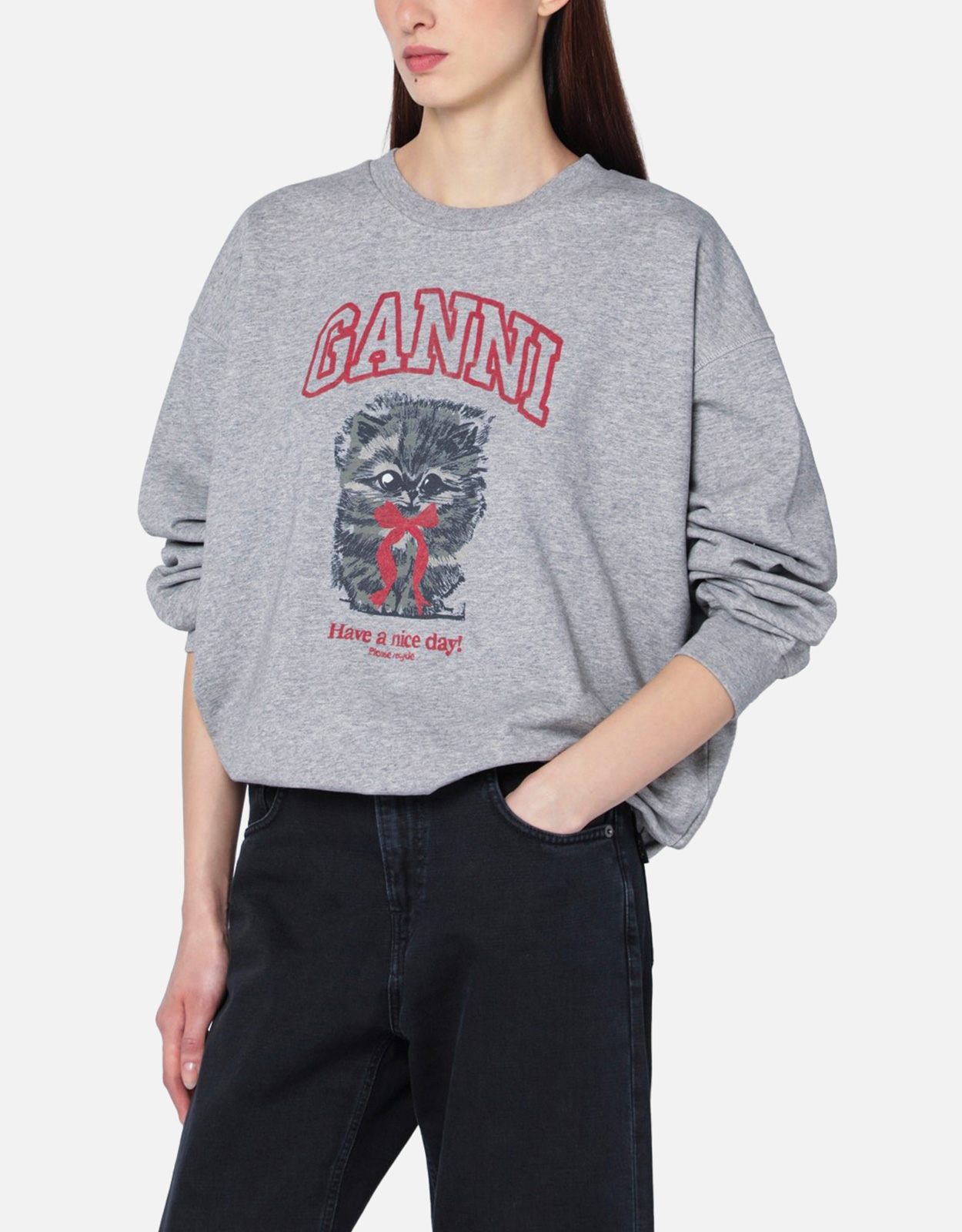 Ganni Grey Kitty Sweatshirt (Tops) IFCHIC.COM