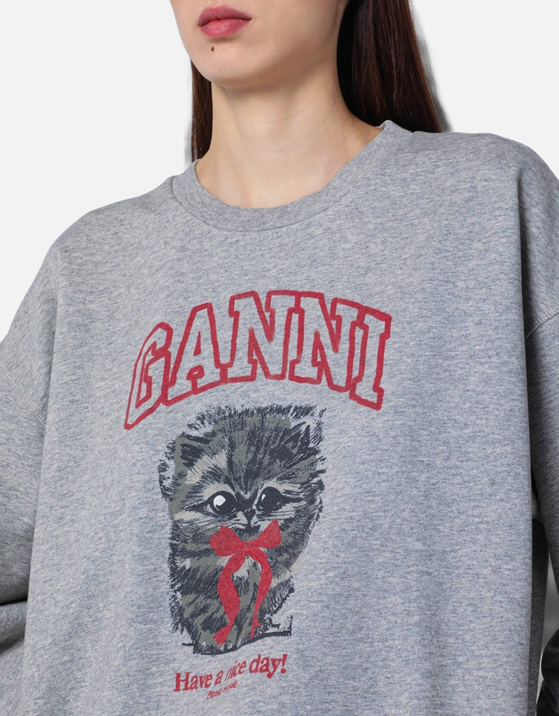 Ganni Grey Kitty Sweatshirt (Tops) IFCHIC.COM