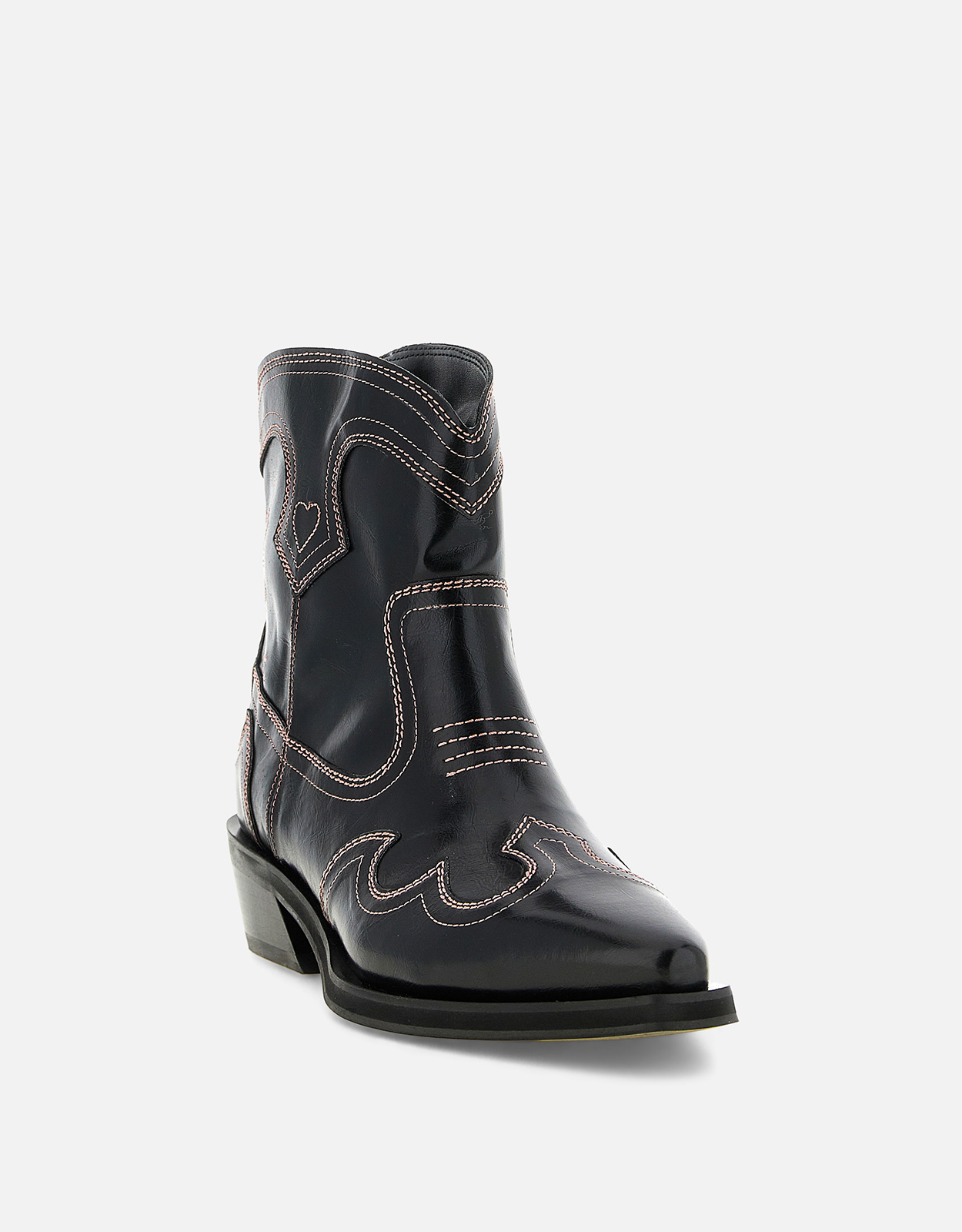 Ganni ローシャフト刺繍入りウエスタンフェイクレザーアンクルブーツ