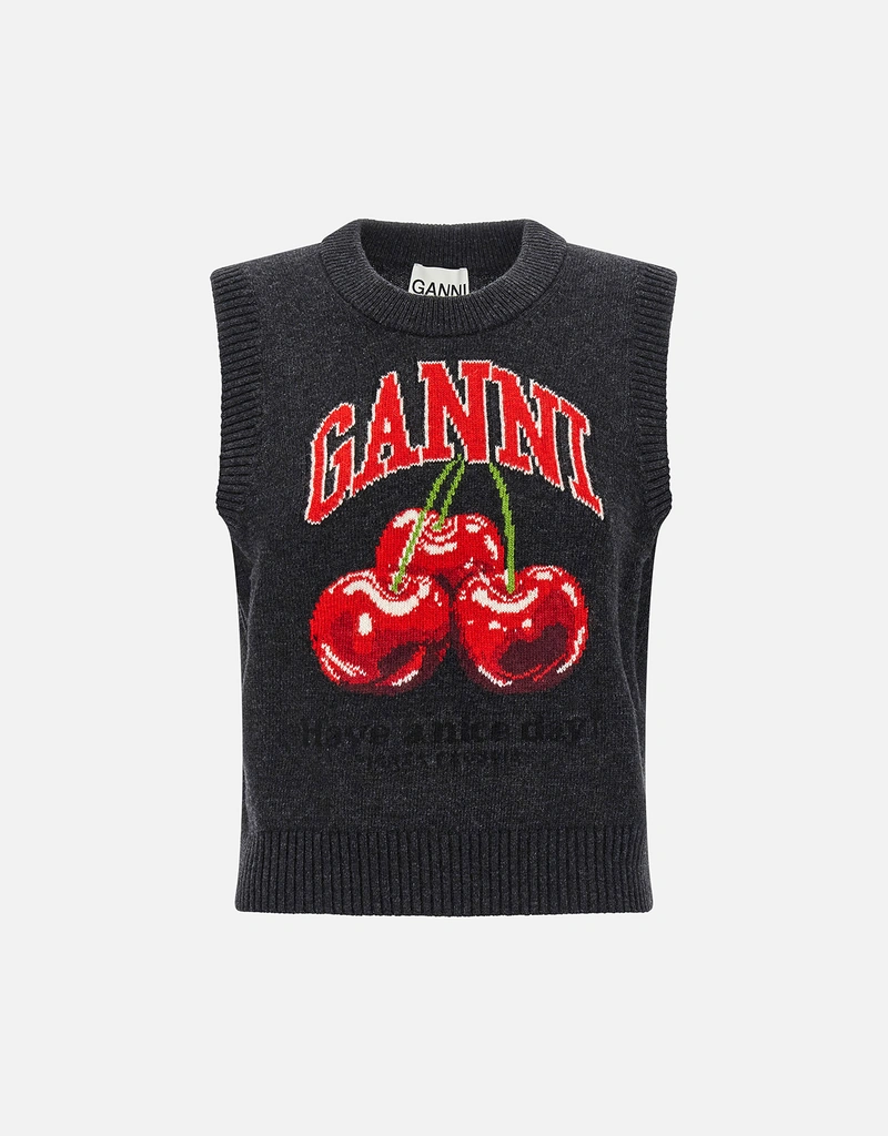 Ganni チェリーウールジャカードノースリーブベスト (すべての新品