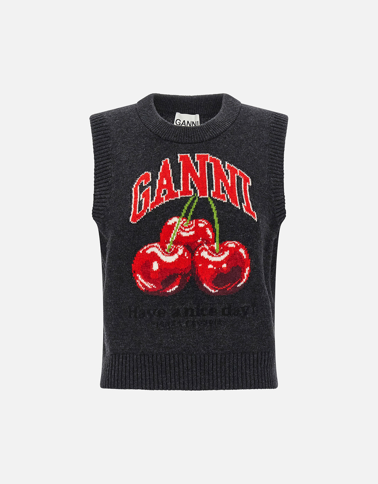 Ganni チェリーウールジャカードノースリーブベスト (すべての新品