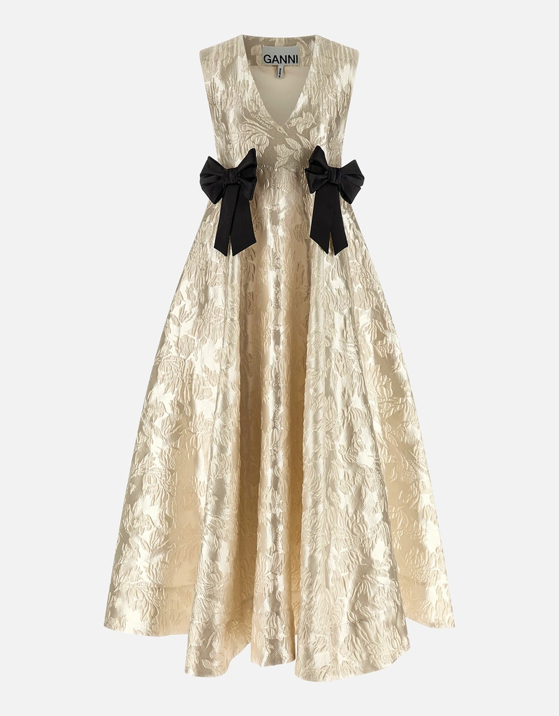 Ganni Cloque V-Neck Maxi Dress (All New In) IFCHIC.COM