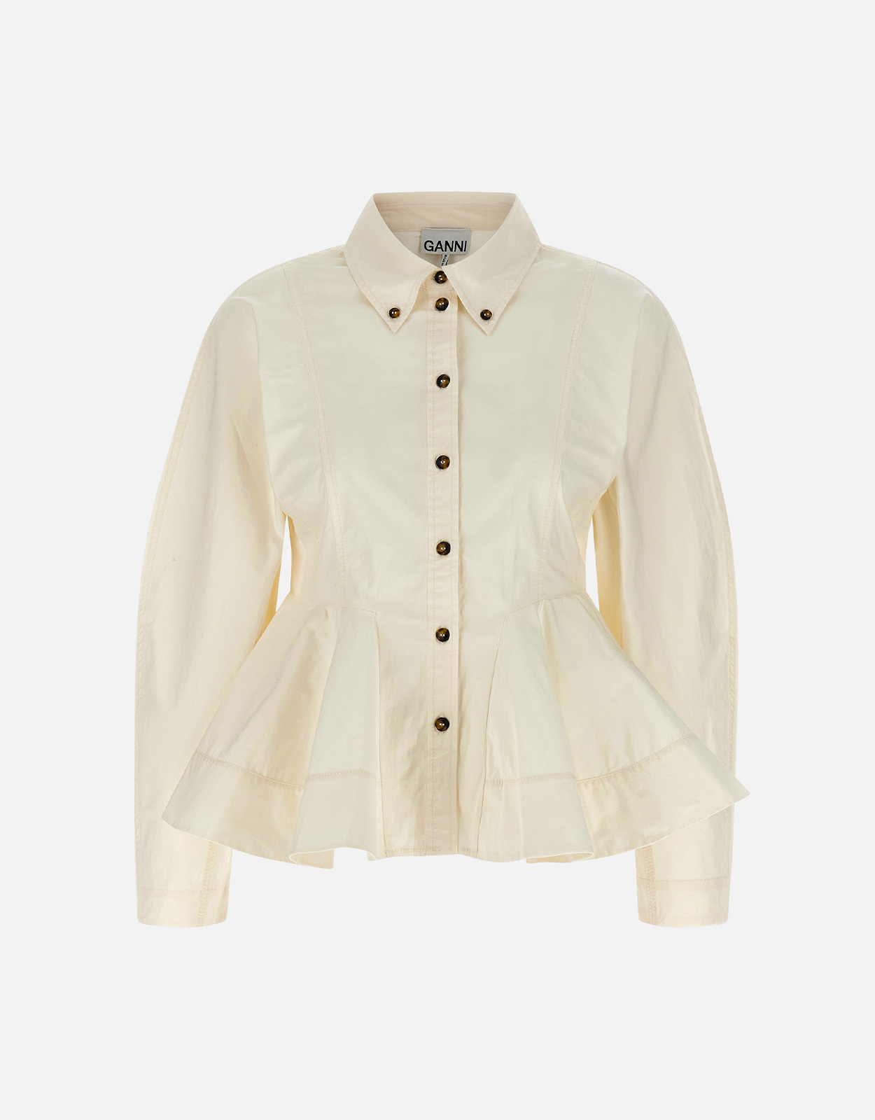 GANNI アイボリー 長袖ポロシャツ ゴールドボタン Ganni アイボリーペプラムシャツ (すべての新品) IFCHIC.COM